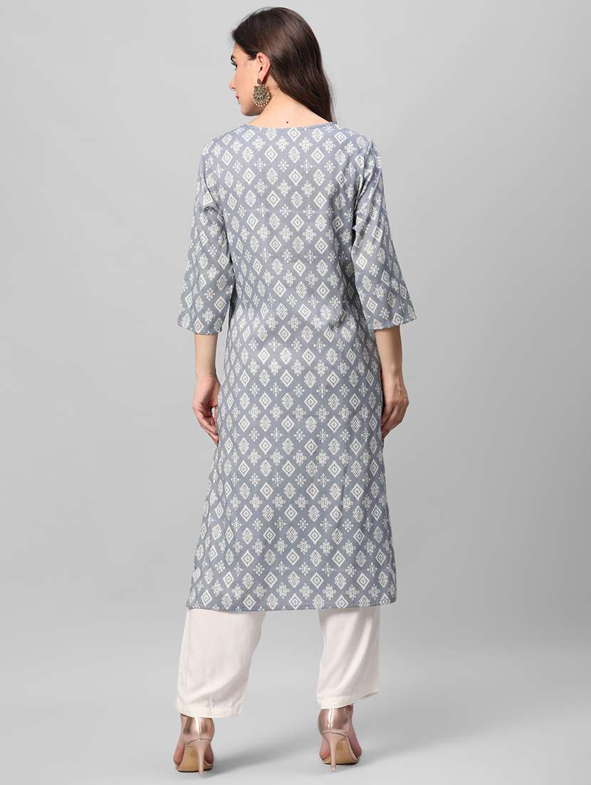 women three quarter sleeve straight kurta - 21221478 -  Standard Image - 3
