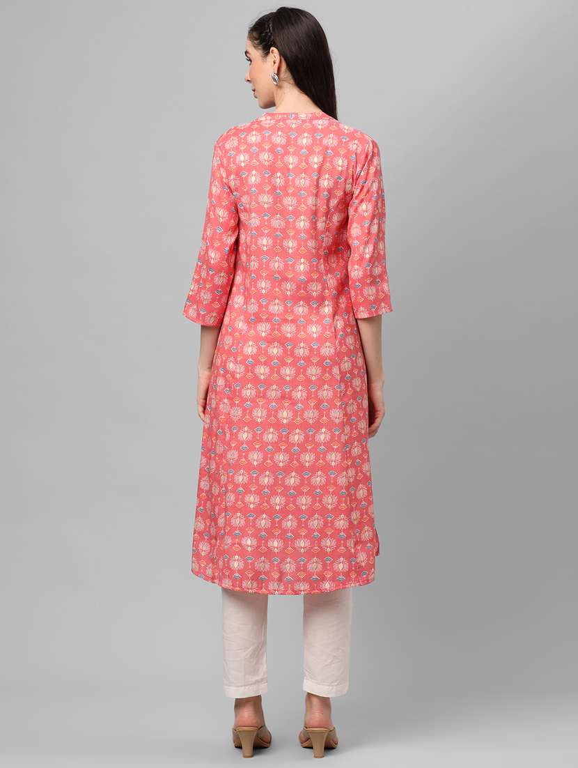 women three quarter sleeve straight kurta - 21221480 -  Standard Image - 3