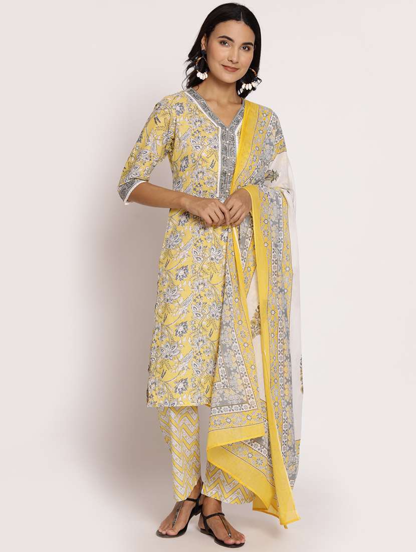 women three quarter sleeve kurta pant with dupatta set