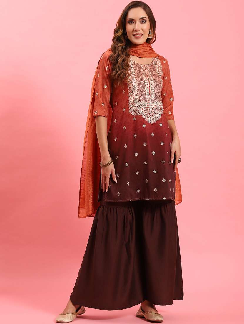 women floral round neck kurta sharara set with dupatta - 21221499 -  Zoom Image - 0