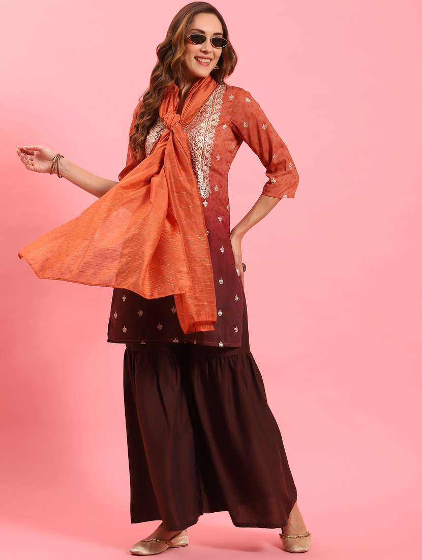 women floral round neck kurta sharara set with dupatta - 21221499 -  Standard Image - 3
