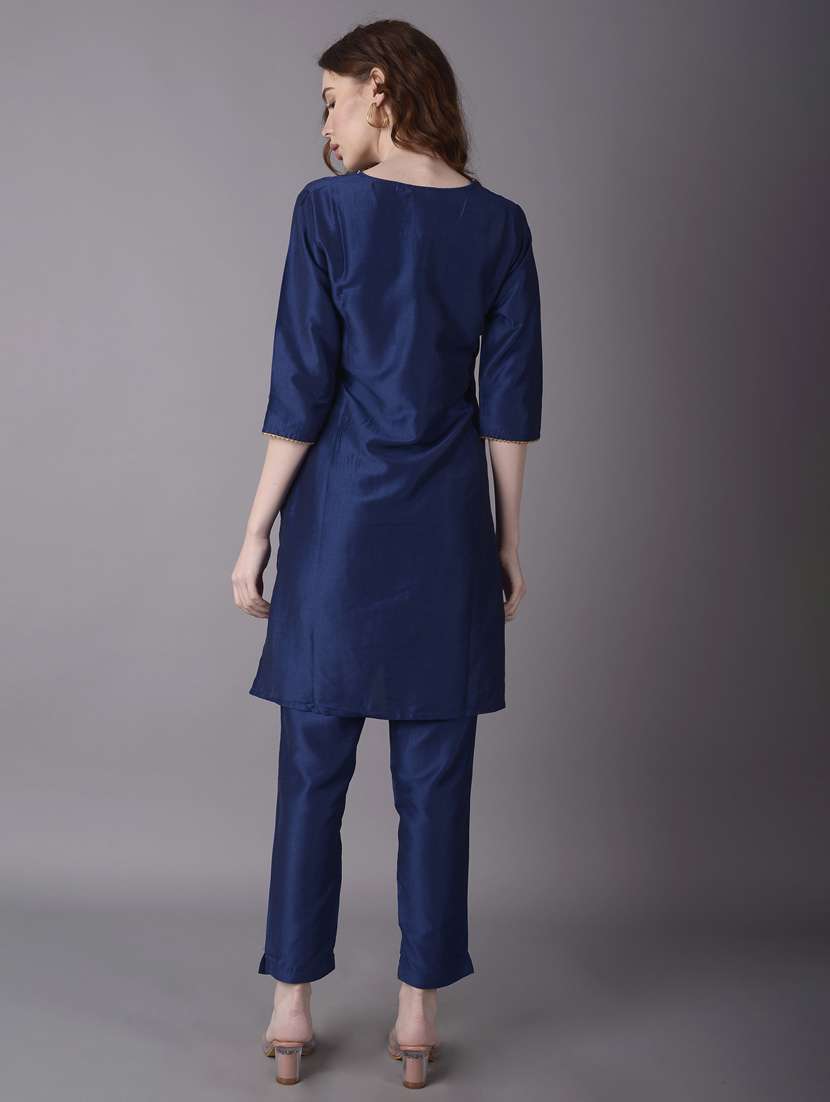 women navy blue solid kurt pant set with long shrug - 21221523 -  Standard Image - 5