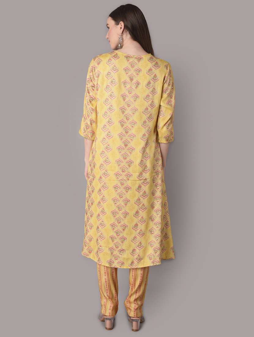 women yellow printed notch neck kurta pant set - 21221528 -  Standard Image - 3