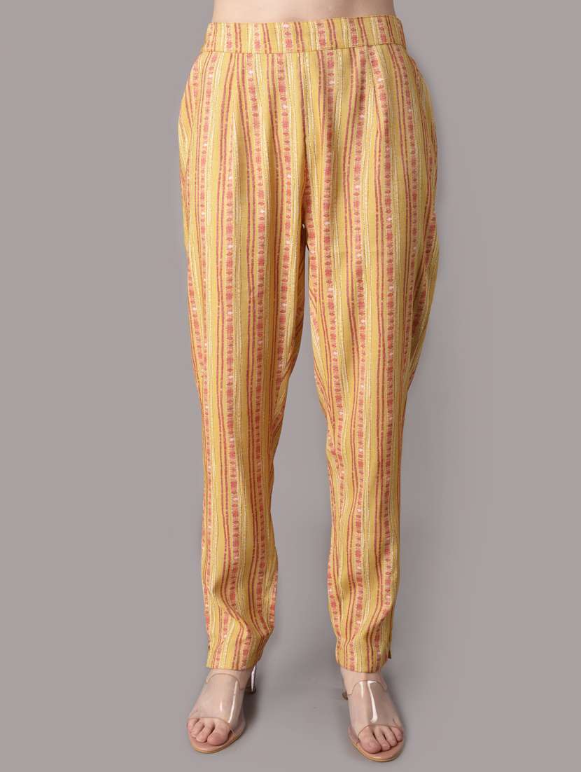 women yellow printed notch neck kurta pant set - 21221528 -  Standard Image - 5