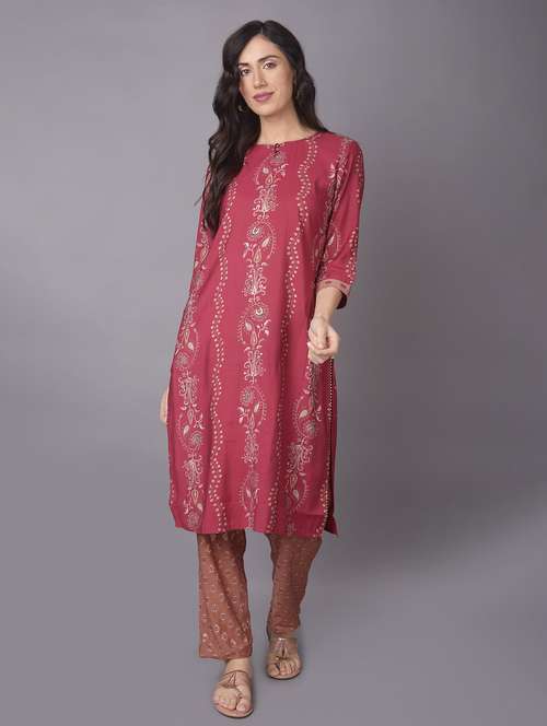 women printed round neck kurta pant set - 21221562 -  Standard Image - 0