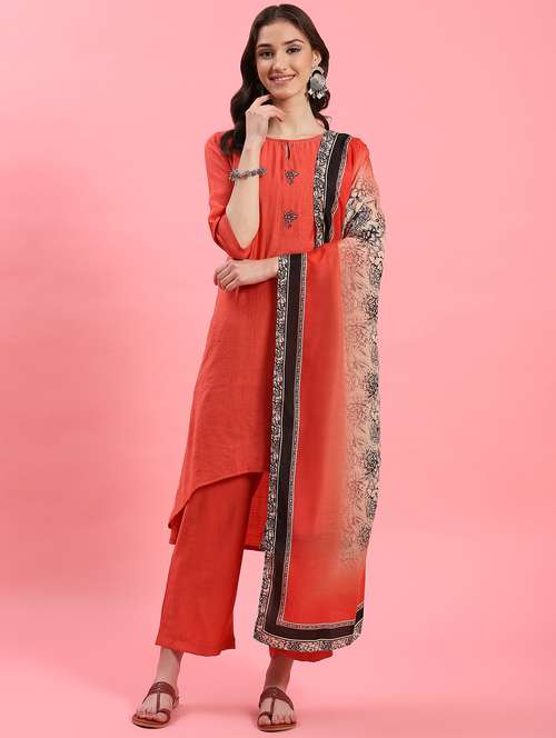 women embroidered kurta palazzo set with dupatta - 21221570 -  Standard Image - 0