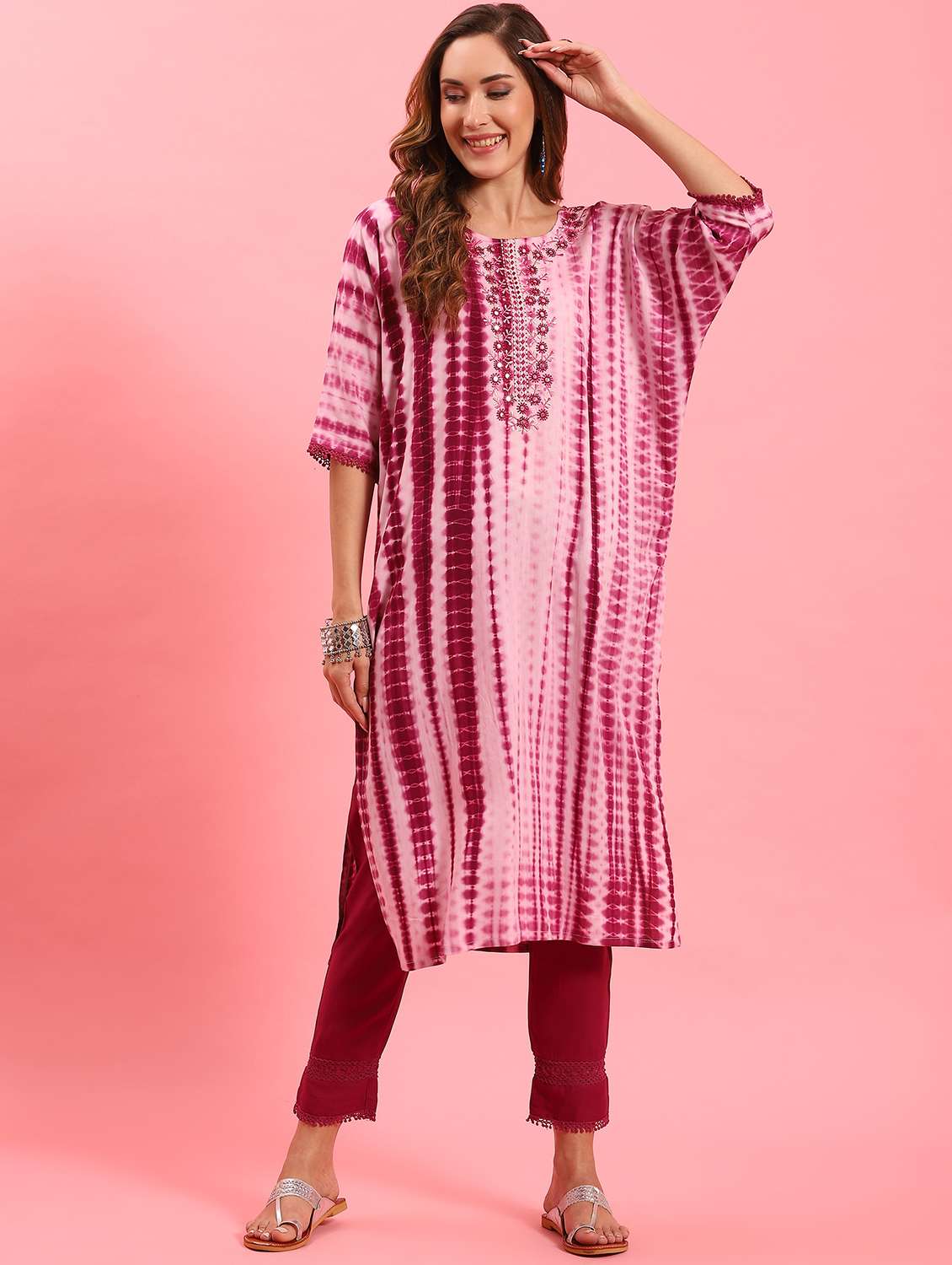 women tie & dye round neck kurta pant set