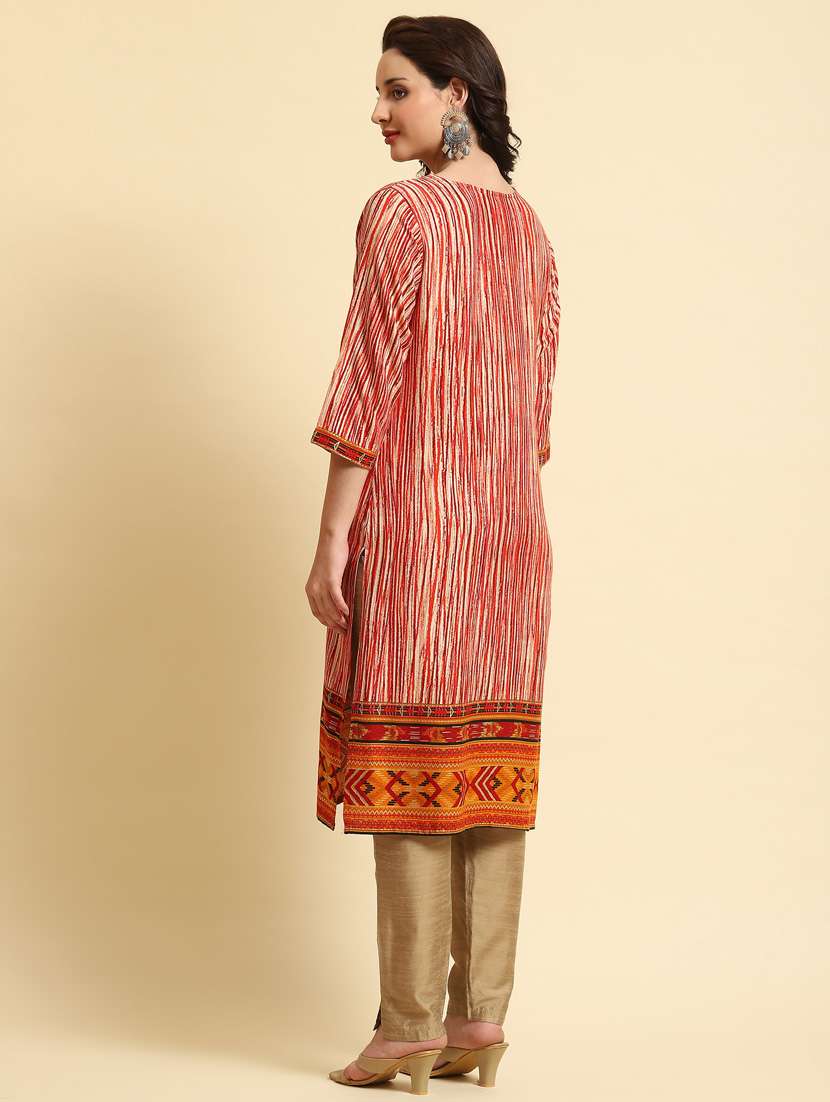 women v-neck printed straight kurta - 21221594 - Standard Image - 3