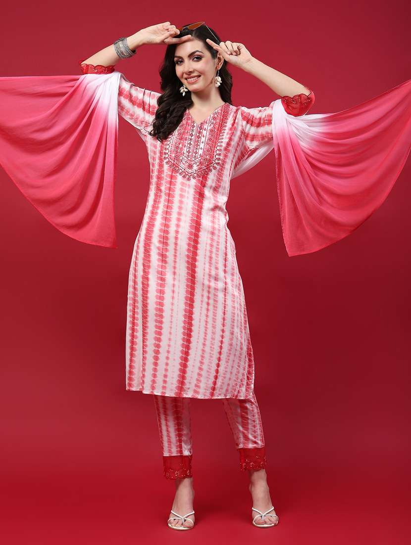 women tie & dye kurta pant set with dupatta - 21221595 -  Standard Image - 5