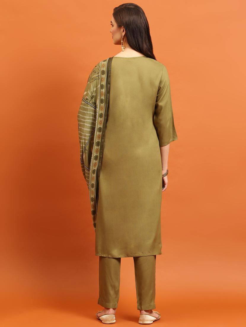 olive rayon kurta dupatta set - 21221603 - Standard Image - 3