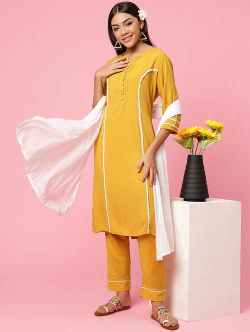 women solid kurta pant set with dupatta - 21221611 - Standard Image - 0