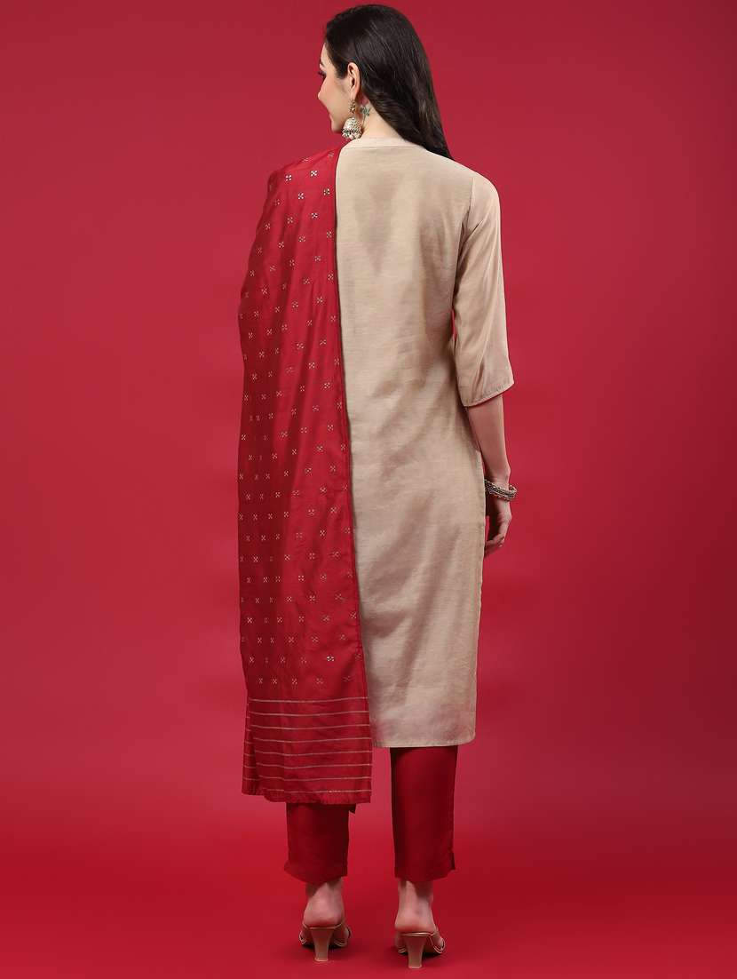 beige chanderi kurta dupatta  set - 21221612 -  Standard Image - 3