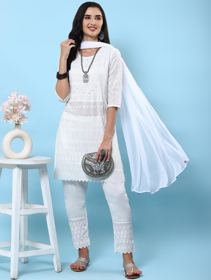 women three quarter sleeve kurta pant with dupatta set - 21221616 - Standard Image - 5