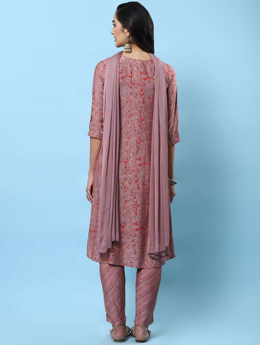 pink muslin kurta dupatta set - 21221624 - Standard Image - 3