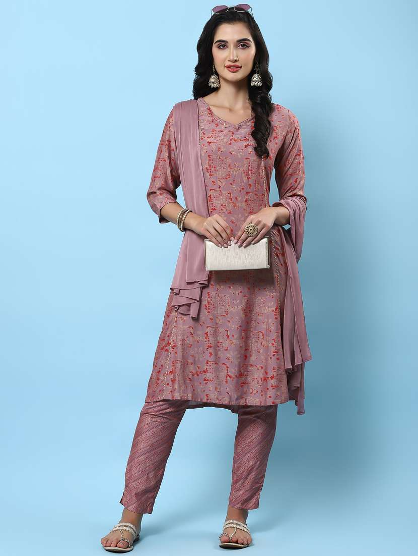 pink muslin kurta dupatta set - 21221624 - Standard Image - 5