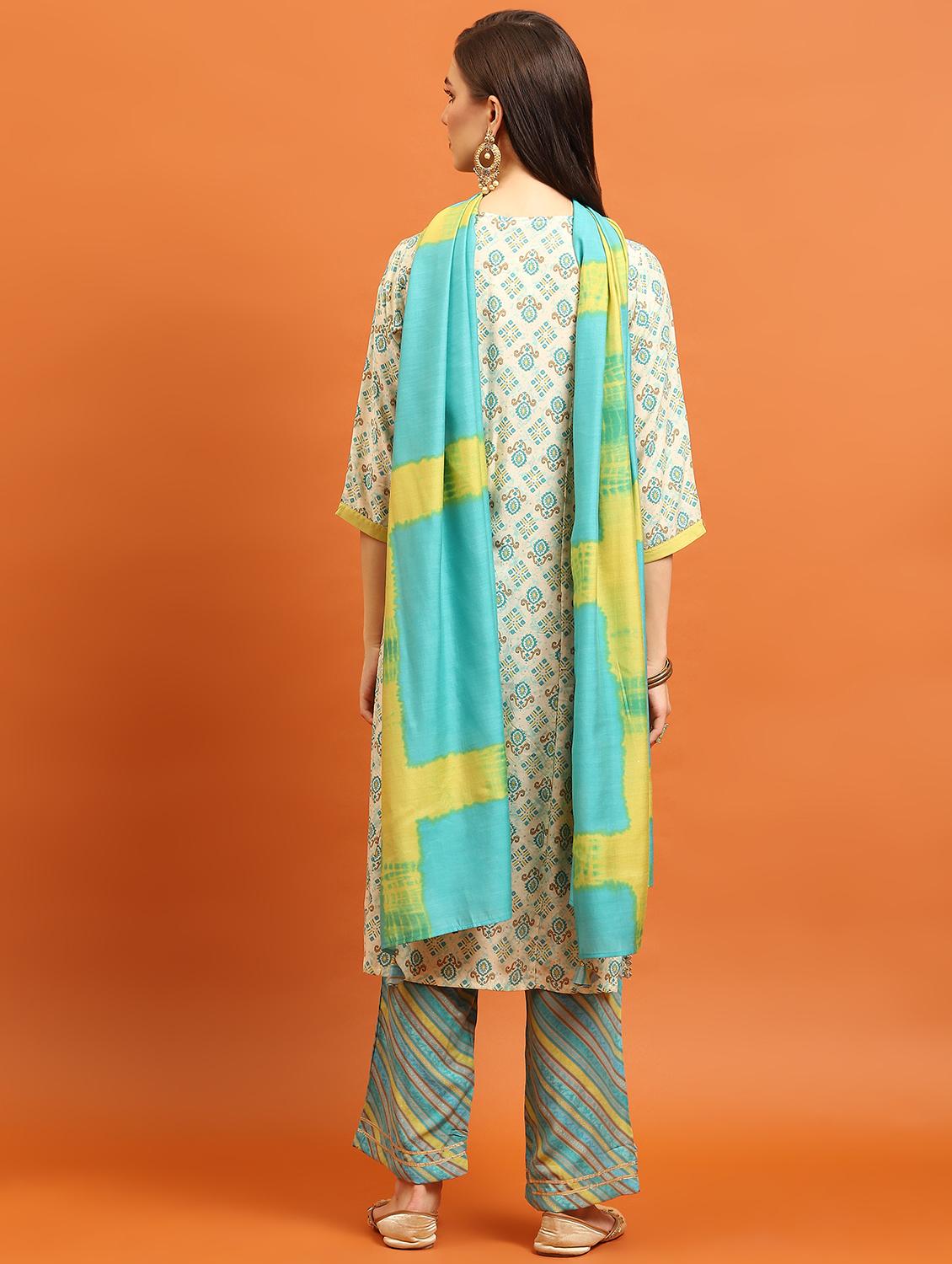 turquoise muslin kurta dupatta set - 21221626 - Standard Image - 3