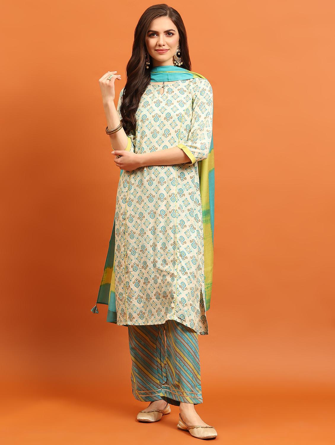 turquoise muslin kurta dupatta set - 21221626 - Standard Image - 5