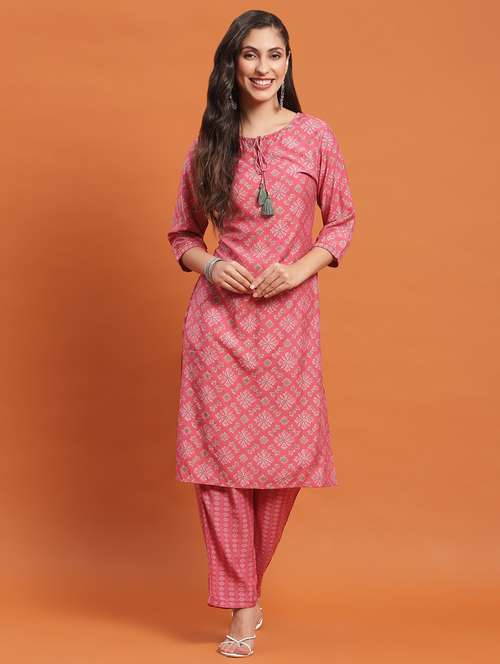 pink muslin kurta dupatta set - 21221631 - Standard Image - 0