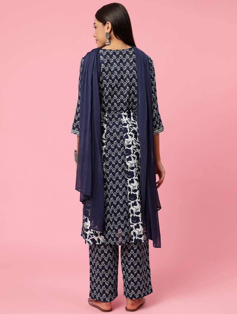 blue cotton kurta dupatta set - 21221633 - Standard Image - 3