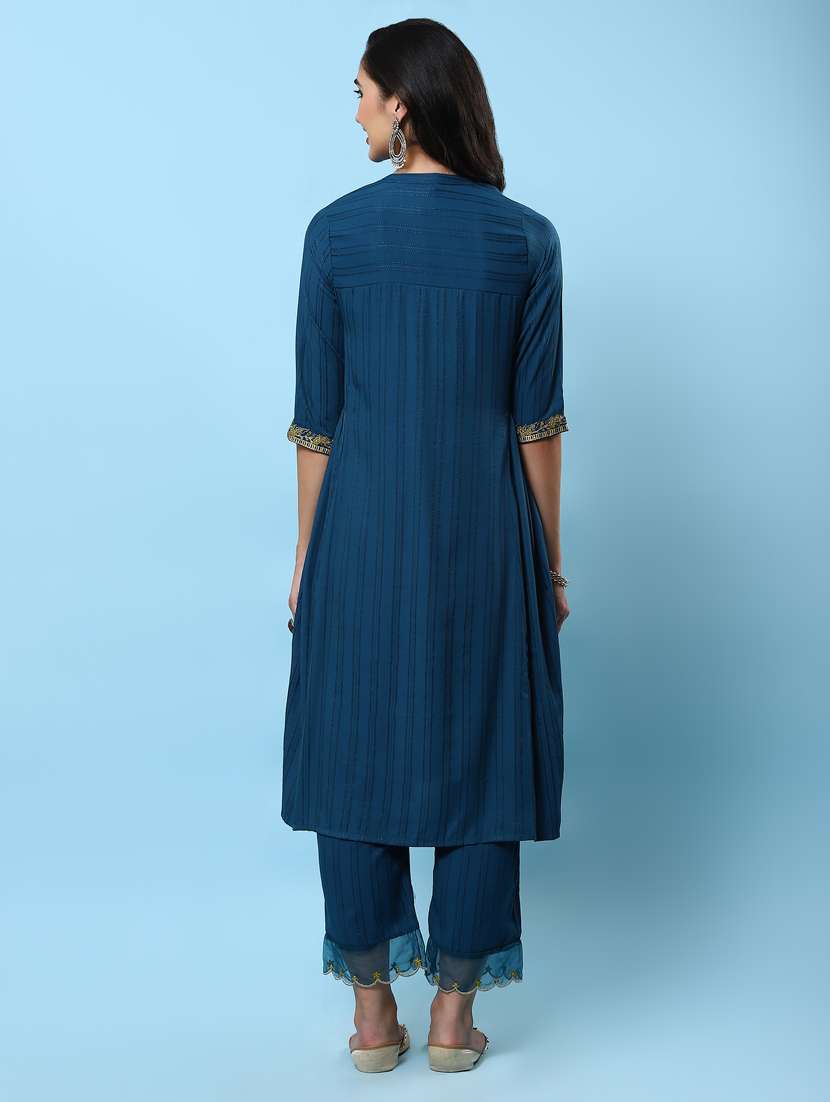 women teal self design kurta pant set - 21221638 -  Standard Image - 3