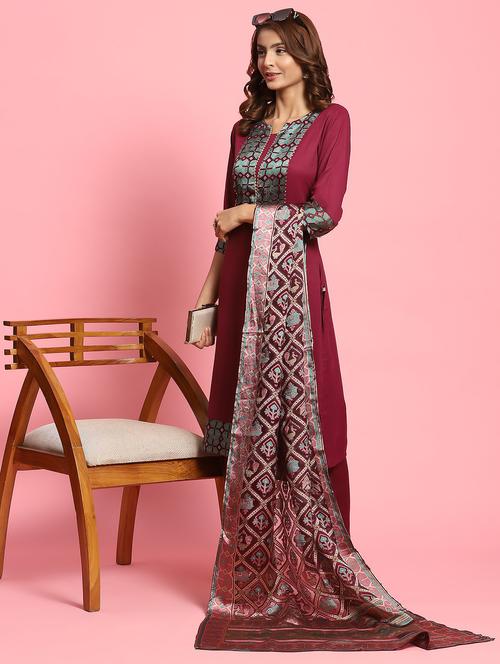 multi colored silk blend kurta dupatta  set - 21221654 -  Standard Image - 0