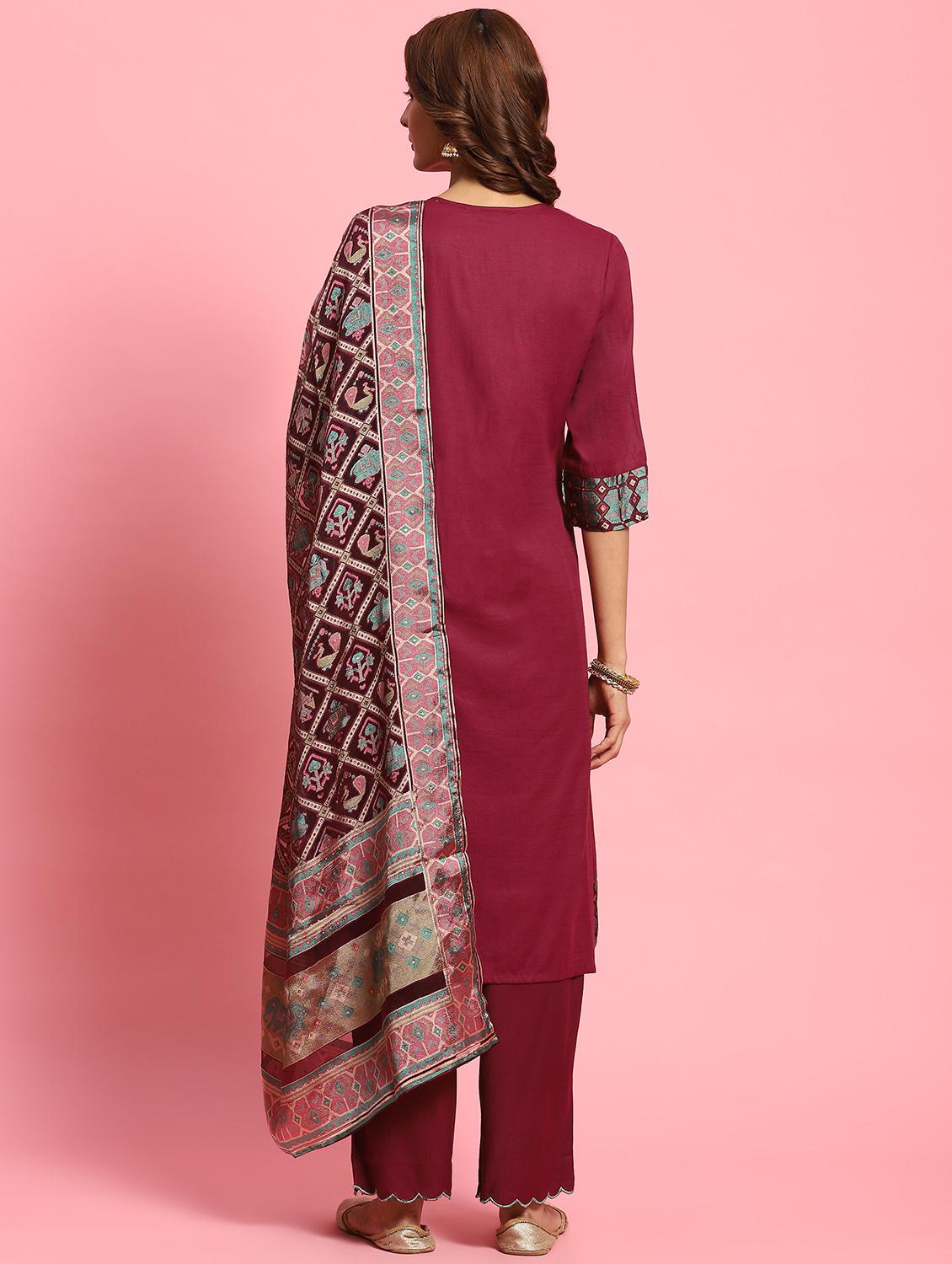 multi colored silk blend kurta dupatta set - 21221654 - Standard Image - 3