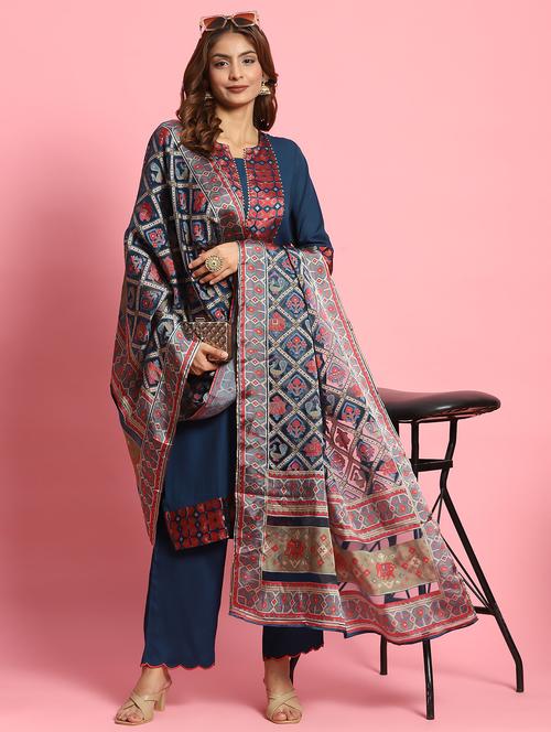 teal silk blend kurta dupatta  set - 21221655 -  Standard Image - 0