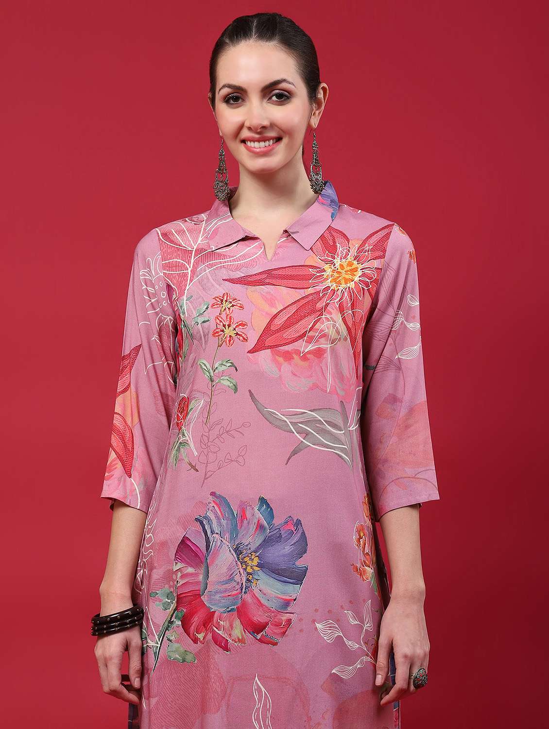 women three quarter sleeve straight kurta - 21221677 -  Standard Image - 5