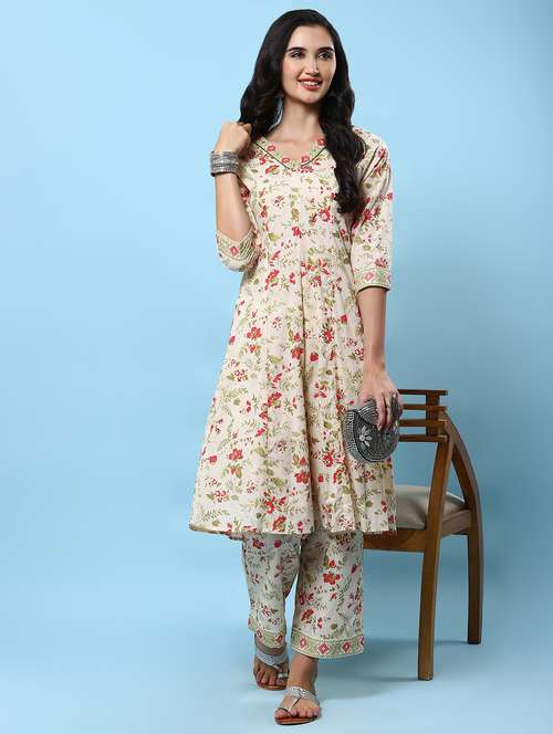 women floral v neck kurta pant set - 21221679 -  Standard Image - 0