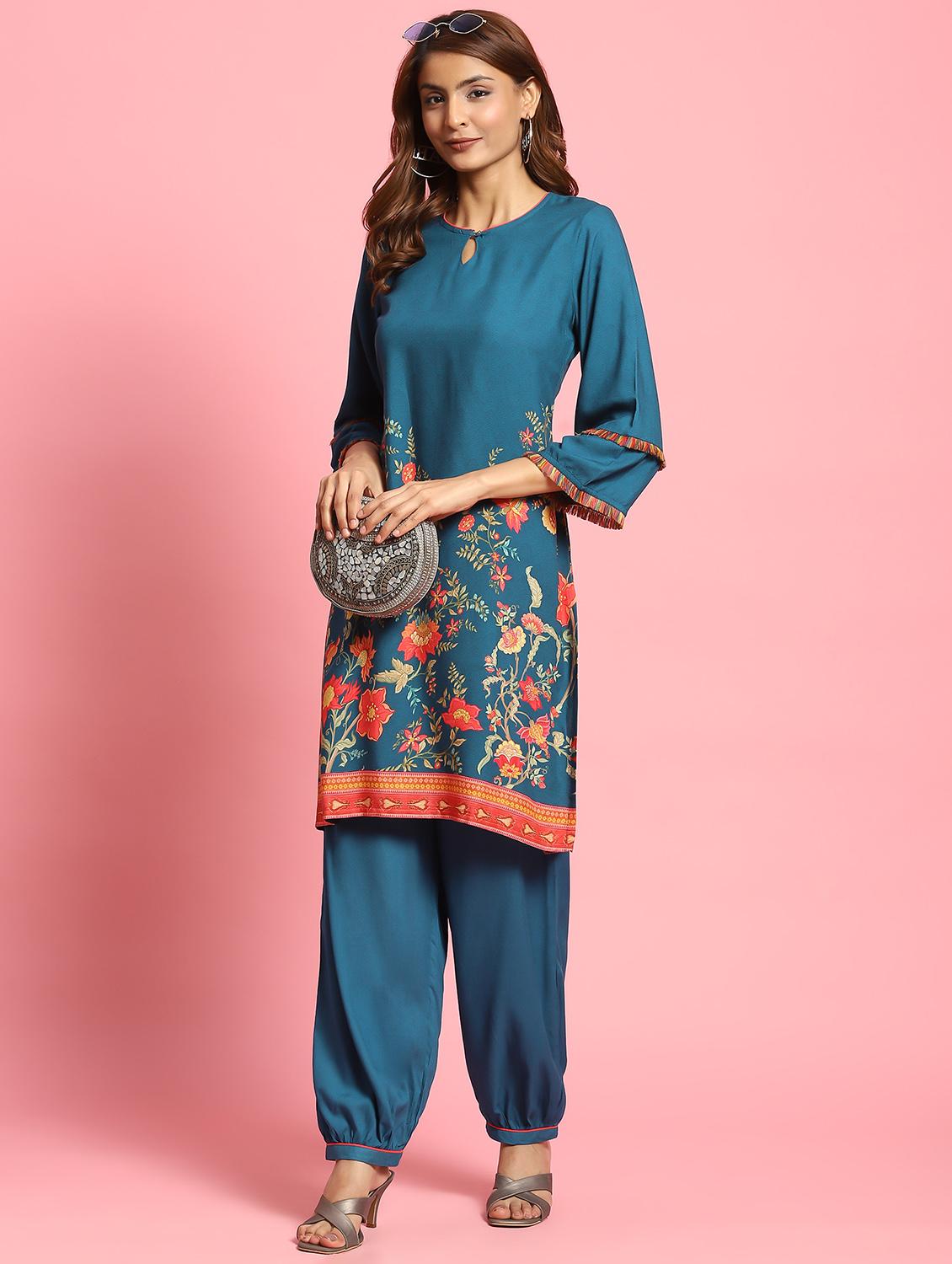 women floral key hole neck kurta salwar set - 21221690 - Zoom Image - 0