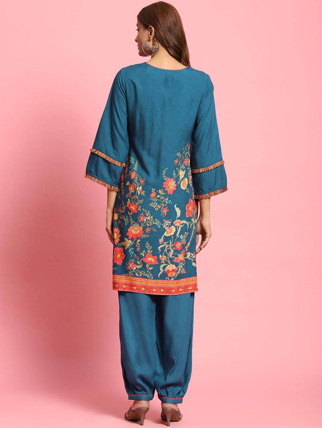 women floral key hole neck kurta salwar set - 21221690 - Standard Image - 3