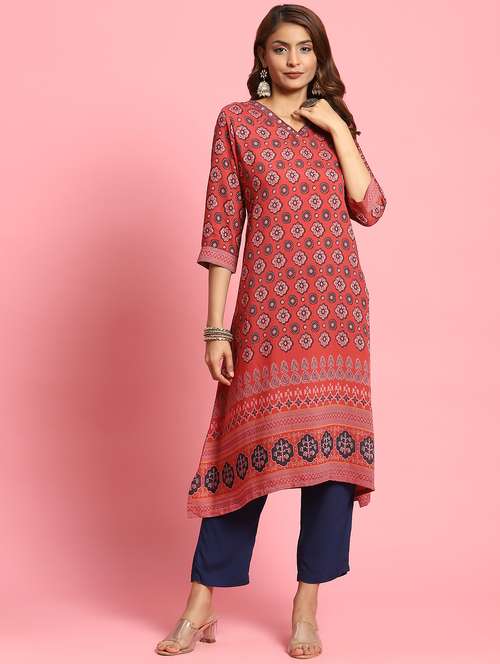 women v neck kurta pant set - 21221692 - Standard Image - 0