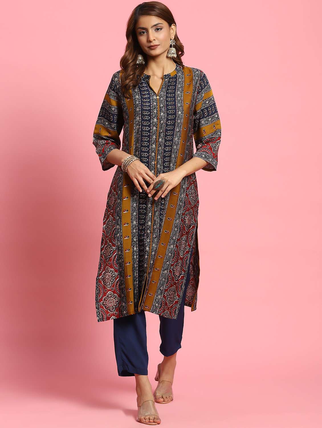 women mandarin neck printed kurta 