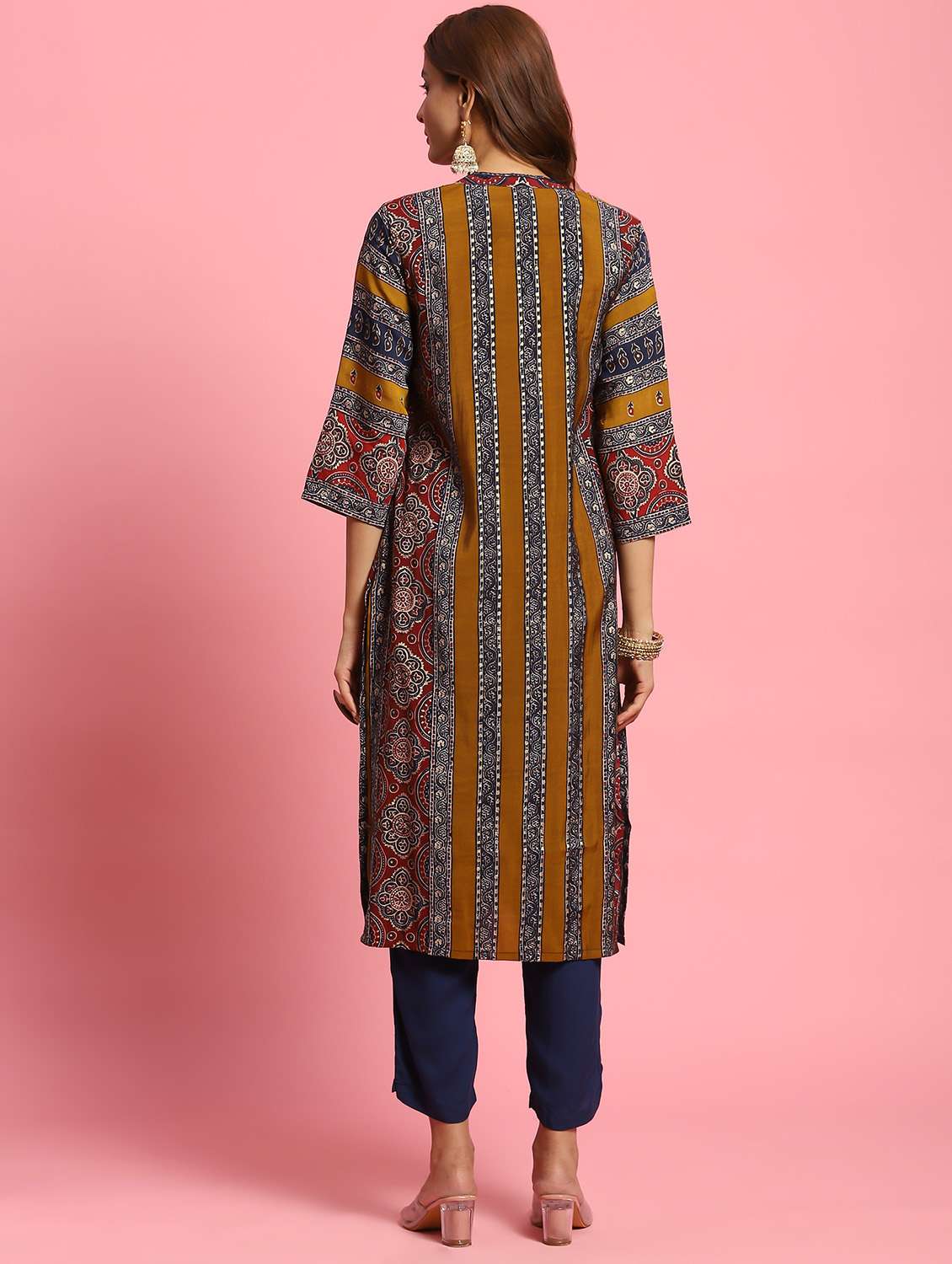 women mandarin neck printed kurta  - 21221700 -  Standard Image - 3