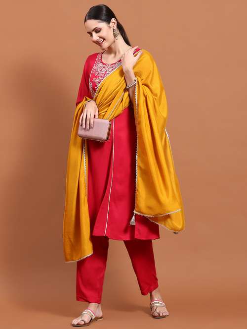 women three quarter sleeve kurta pant with dupatta set - 21221711 -  Standard Image - 0