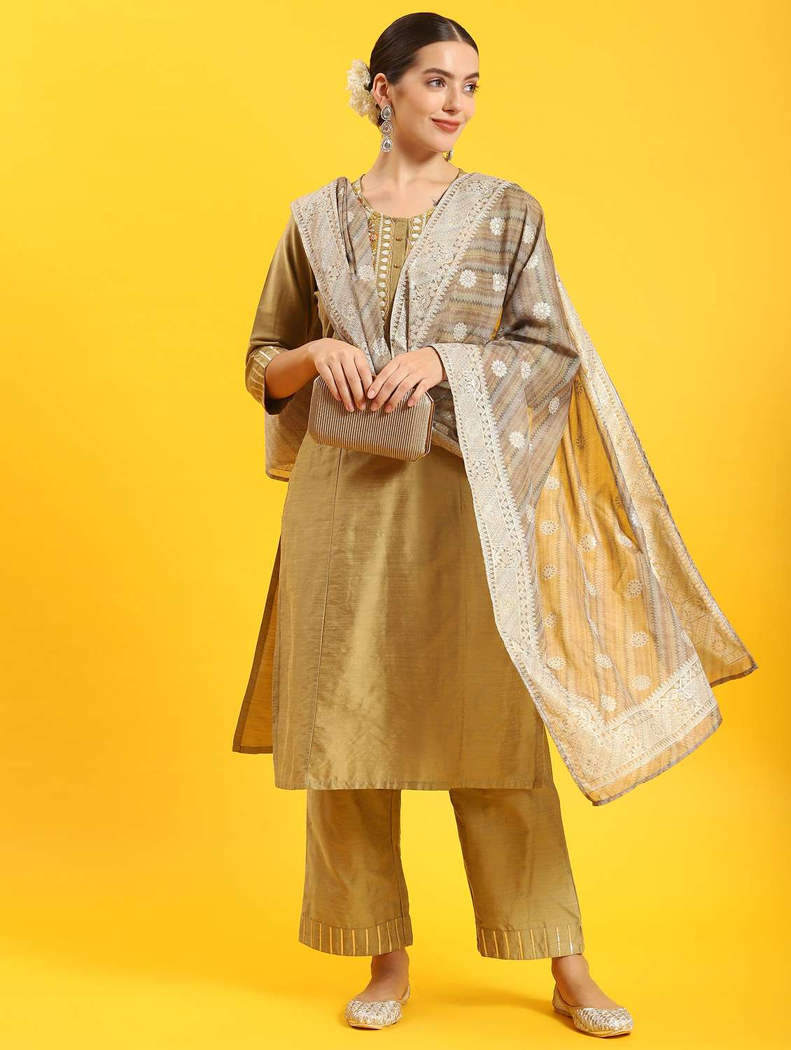 women embroidered kurta pant set with dupatta