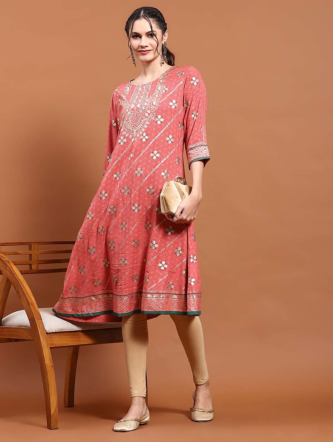 women coral printed kurta