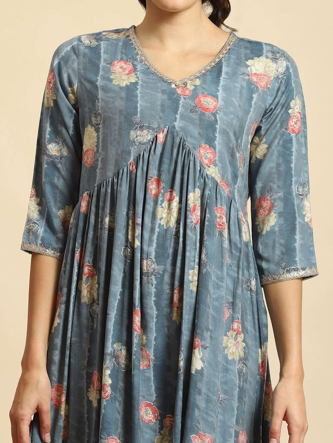 women grey floral printed kurta  - 21221750 -  Standard Image - 5