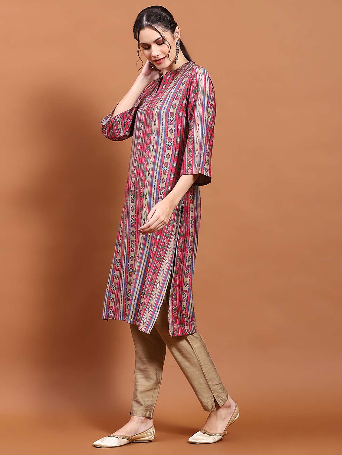 women mandarin neck printed straight kurta - 21221753 -  Standard Image - 3