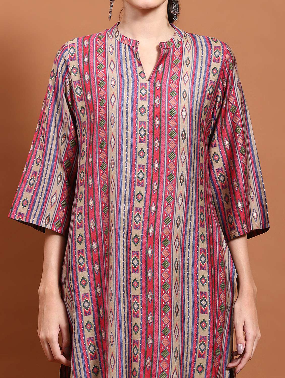 women mandarin neck printed straight kurta - 21221753 -  Standard Image - 5