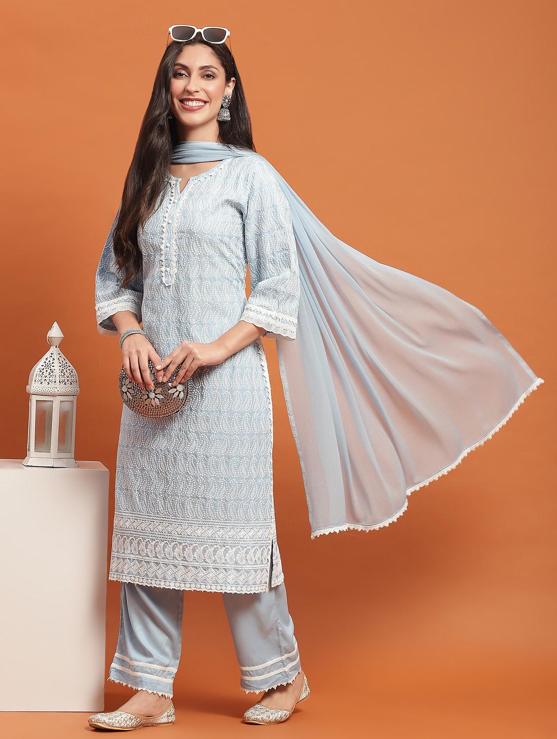 women three quarter sleeve kurta palazzo with dupatta set - 21221772 -  Zoom Image - 0