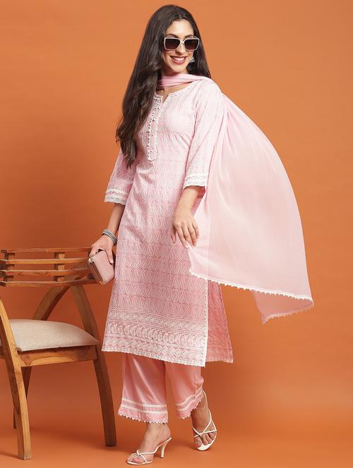 women three quarter sleeve kurta pant with dupatta set - 21221773 - Standard Image - 0