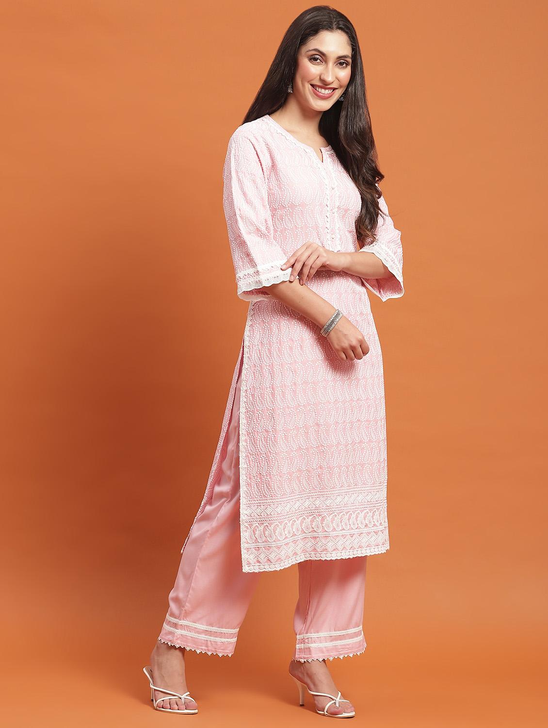 women three quarter sleeve kurta pant with dupatta set - 21221773 - Standard Image - 3