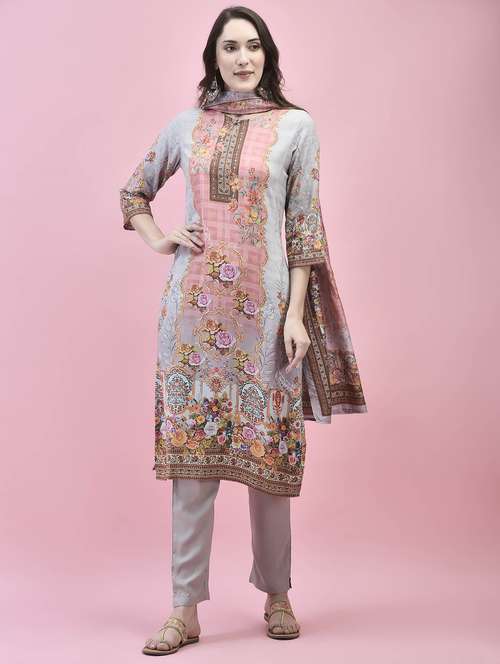 women three quarter sleeve kurta pant with dupatta set - 21221796 -  Standard Image - 0