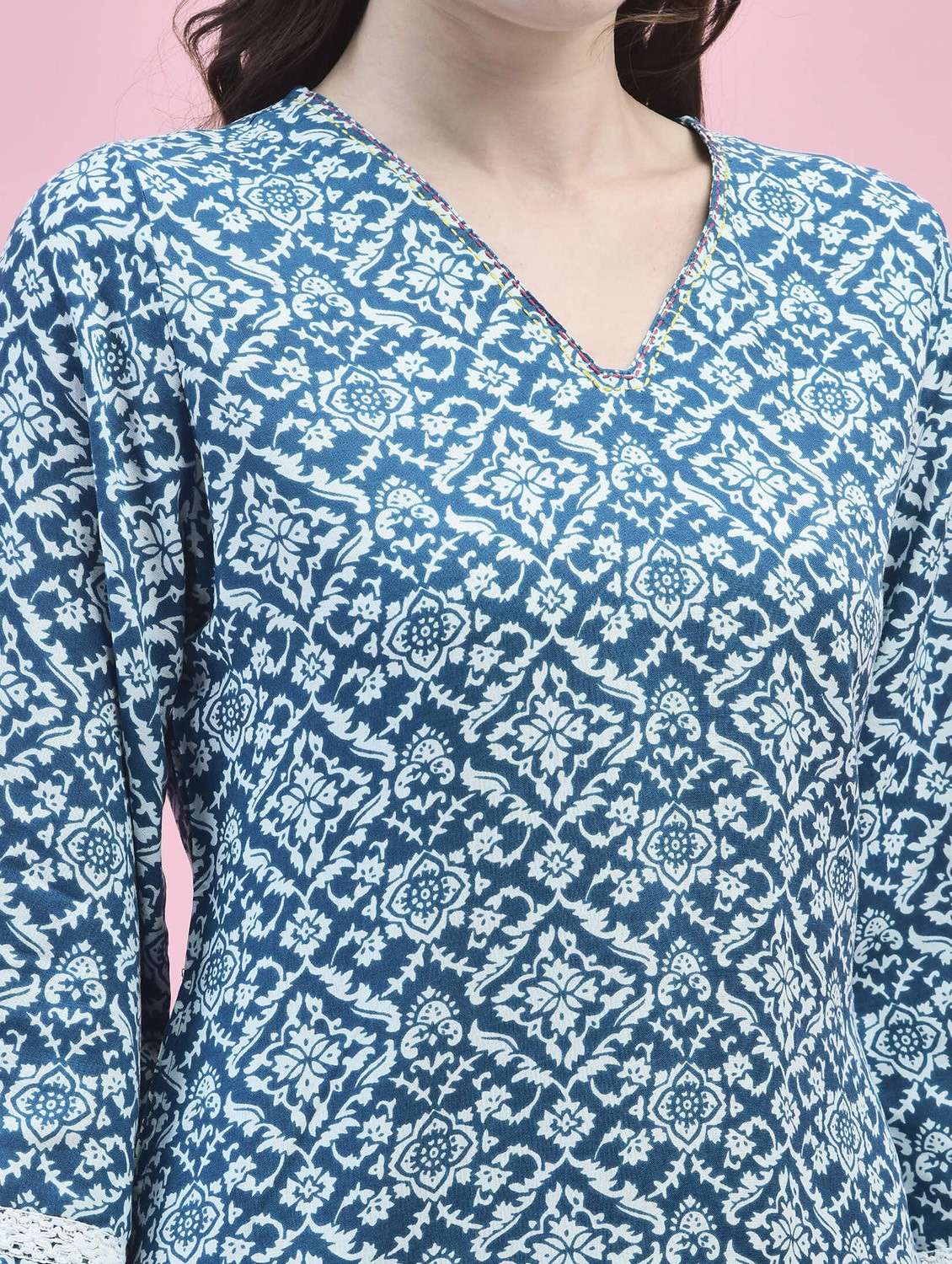 women three quarter sleeve straight kurta - 21221817 -  Standard Image - 5