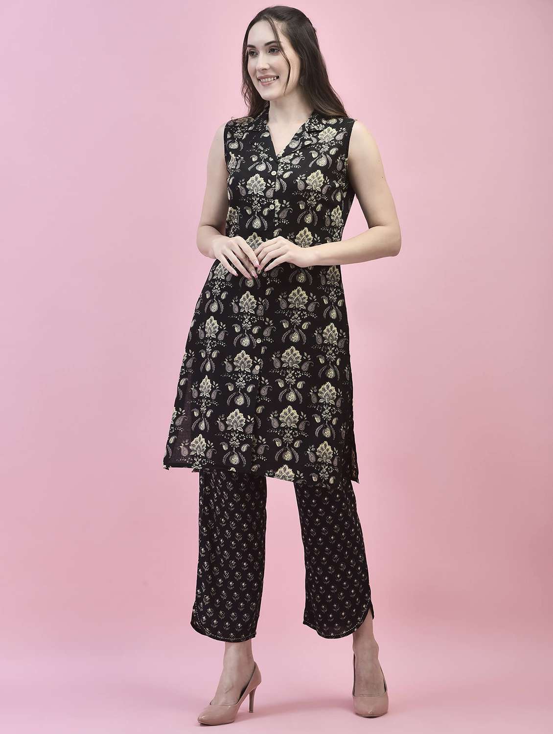 black cotton kurta pant  set