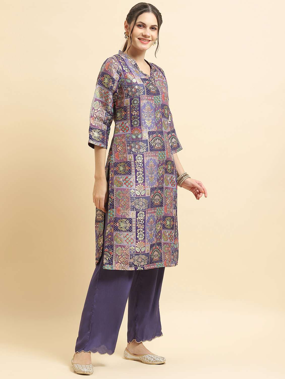 women three quarter sleeve kurta pant with dupatta set - 21221848 -  Standard Image - 3