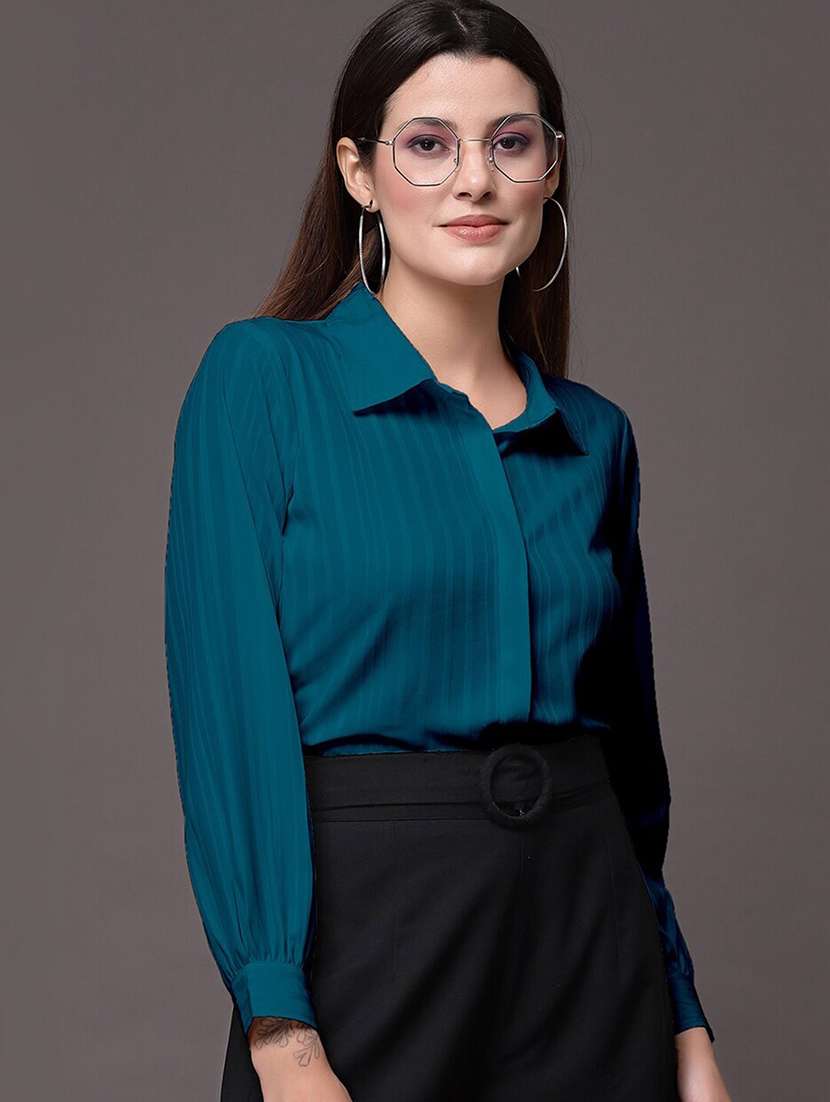 women solid collared long sleeeves shirt - 21222250 -  Zoom Image - 0