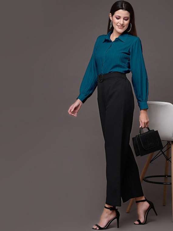 women solid collared long sleeeves shirt - 21222250 - Standard Image - 3