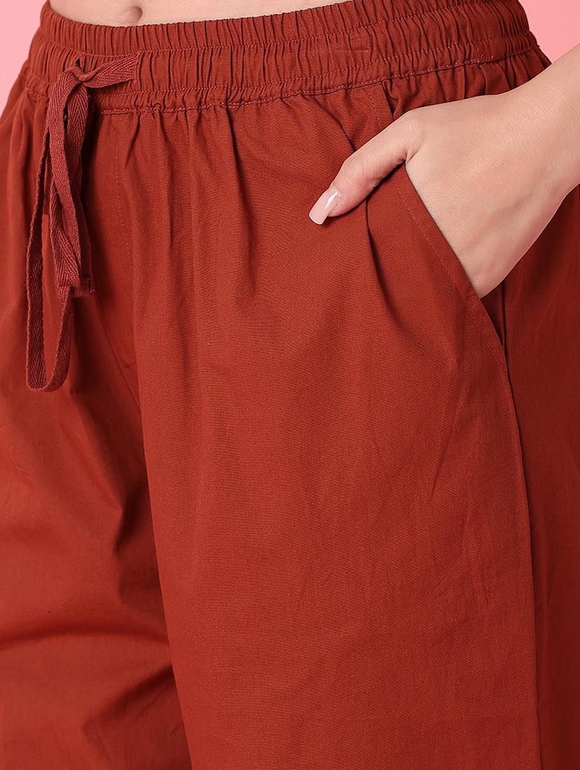 brown solid wide leg trouser - 21222824 - Standard Image - 5